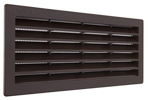 La Ventilazione P25R2510M Rejilla de ventilación rectangular de plástico marrón empotrable con red antiinsectos. Dimensiones: 254 x 108 mm, 254x108 mm