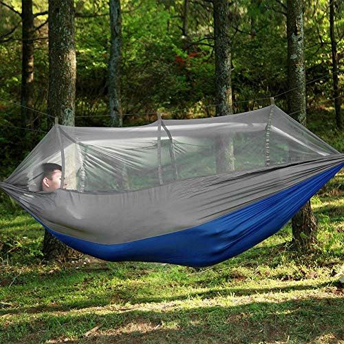 Hamac de stockage portable lit suspendu hamac de voyage de lit suspendu, hamac de camping hamac, avec moustiquaire pour les voyages en plein air sac à dos Camping(Gray spell blue)