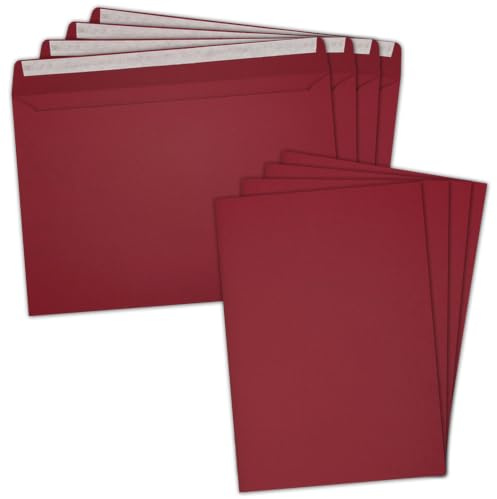 5x XXL Einzelkarten-Set DIN A4 mit Umschlägen DIN C4 - Dunkelrot | Karte 21 x 29,7 cm - Briefumschlag mit Haftklebung 22,9 x 32,4 cm - für Versand von Grußkarten, Urkunden und Gutscheinen