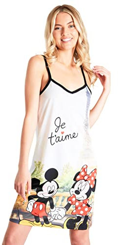 Disney Chemise de Nuit Femme Bretelles Robe de Nuit Nuisette Stitch Mickey Minnie Marie Aristochat de Nuit Femme Fille Ado S-XL (Multi Mickey Minnie, M)
