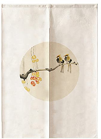 Hiseng Japanischer Gardinen Noren Tür Vorhang, Leinen Partition Türvorhang Restaurant Home Schlafzimmer Vorhang Wand Tapisserie, für die Heimtextilien Raumteiler (Gelber Vogel,65x90cm)