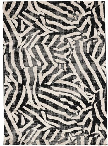 RugVista Nalori Teppich, 240 x 340 cm, Schwarz/Beige | Moderne, Rechteckig, Niedriger Stapel, Nur chemische Reinigung, Oeko-Tex 100, Wohnzimmer, Esszimmer, Schlafzimmer