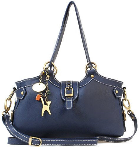 Catwalk Collection Handbags - Damen Leder Schultertasche - Umhängetasche Mittelgroß - Handtasche mit Abnehmbarer Schultergurt - Nicole - Blau
