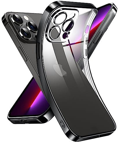 Supdeal Coque Crystal Clear pour iPhone 13 Pro Max, Jamais Jaune avec Protection de la Caméra, Étui Housse de Téléphone Portable Transparente en Silicone Ultra Fine et Légère, 6,7, Noir