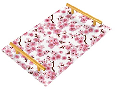 Cherry Blossom Pink Badezimmer Waschtisch Tablett für Arbeitsplatte, dekorative Tabletts mit Griffen, Acryl, Küchenspüle, Tablett für Waschtisch, Couchtisch, Heimdekoration