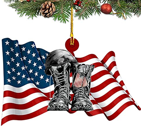 Piratify Us Veteran Weihnachten Ornament Flache Form Us Army Weihnachten Veteran Geschenke Militär American Soldier Boots Flagge (Army 2)