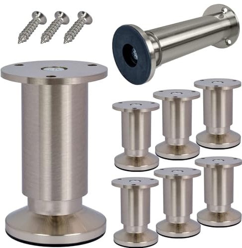 Stahlia Möbelfüße höhenverstellbar | Edelstahl Optik | (8 Stück) Höhe: 6cm | Ø 38mm | 250Kg Belastbarkeit | Füße für Möbel Schrankfüsse Sofa Füße Möbelbeine