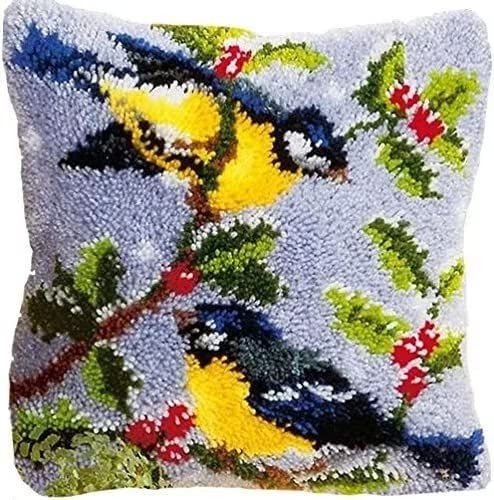 ROCKY&CHAO DIY Latch Hook Kits, Latch Hook Pillow Case Embroidery Kits, DIY Carpet Needlework Latch Hook Cushion Cover Kits for Kids & Adults Beginners, Sofa Cushion Cover 17x17 inch