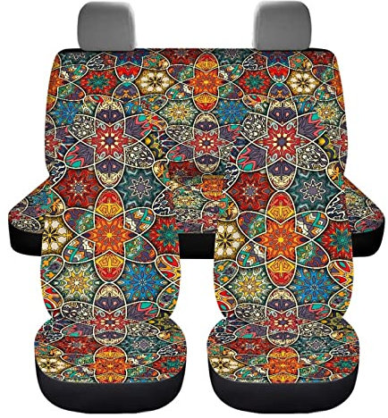 Belidome Autositzbezüge, Boho-Mandala-Blume, komplettes Set, universal, Auto-Dekoration, Stretch-Kissen vorne und hinten