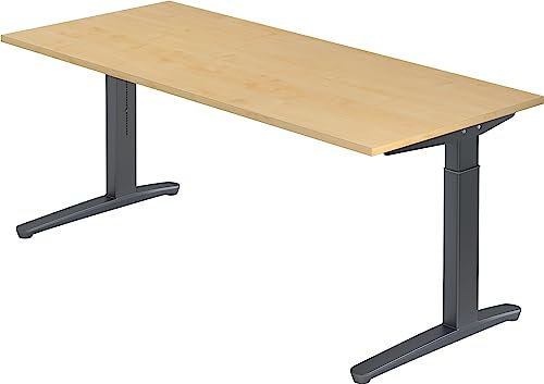 bümö manuell höhenverstellbarer Schreibtisch 180x80 in Ahorn, Gestell in Graphit - PC Tisch höhenverstellbar & groß, höhenverstellbarer Tisch Büro, großer Computertisch verstellbar