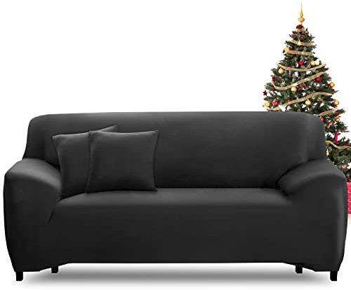 FIGOOO Sofabezug 3 Sitzer Stretch Sofabezüge mit Armlehnen Spandex Couchbezug Modern Anti-Rutsch Waschbar Sofa Protection Cover Schonbezug Couch(3-Sitzer,Schwarz)