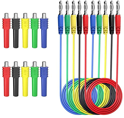 5 Stück Magnetische Messleitungen 4mm 5 Farben Stapelbare Bananen-zu-Bananenstecker-Messleitungen mit 10 Stück Magnetischer Anschluss Multimeter Messleitungen Kabel Bananenstecker Kabel Testkabel