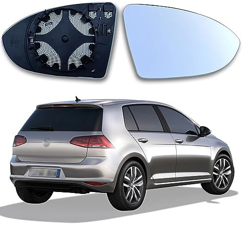 Spiegelglas Golf 7 Rechts Beheizbar Asphärisch - Passend für Beifahrerseite Ersatzspiegelglas Außenspiegel mit Trägerplatte