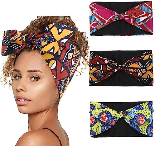 Yean Afrikanisches Stirnband, geknotet, breites Haarband, Yoga, afrikanische Headwraps für Frauen und Mädchen (3 Stück) (B)