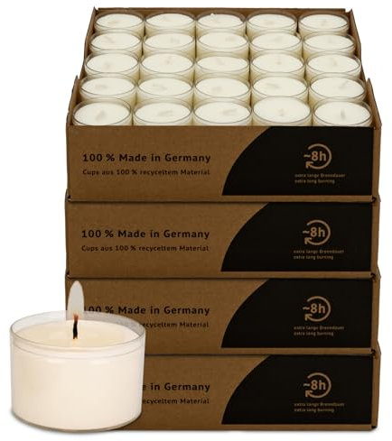 DecoLite: 50-500 Teelichter Nightlights in transparenter Hülle | 8 Stunden Brenndauer | 100% made in Germany | RAL Geprüft | höchste Qualität | Kerzen in Durchsichtigem Behälter (200)