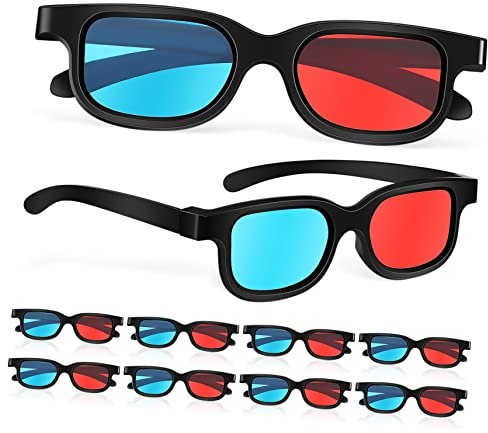 Gadpiparty 3D-Film-Gaming-Brille, 10 Stück, rot-blau, 3D-Brille, Kunststoffrahmen, schwarze Harzlinse, kompatibel mit gewöhnlichen Computer-Monitoren, Fernsehern, Projektoren