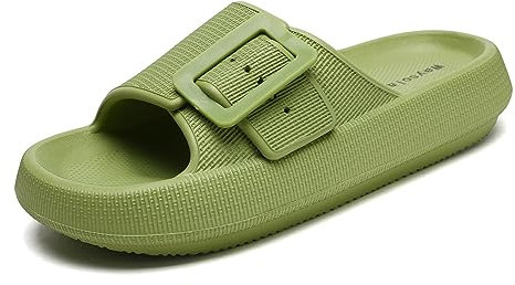 Waysoland Cozyslides Original Damen Herren,Wolkenschuhe Damen Airfoot Wolken mit Verstellbaren Schnallen Rutschfest Schnell Trocknend Super Bequeme Dicke Sohle Sandalen(Grün,39/40 EU)