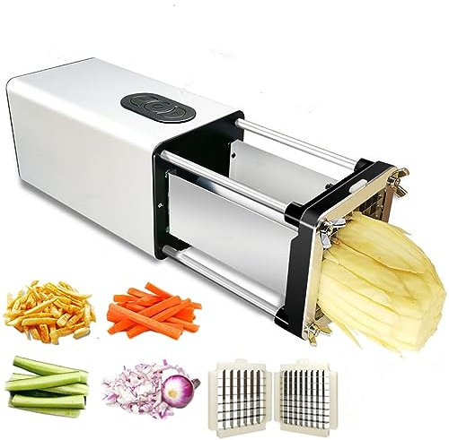 Taglierina elettrica per patatine fritte con lama in acciaio inox Tagliaverdure professionale commerciale e domestica per carote, cetrioli, cipolle, ecc.(argento)