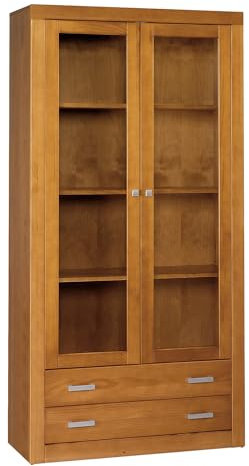 Vitrina 2 Puertas Y Dos cajones, Serie Kalpe. Medidas 200X100X37 (Alto-Ancho-Fondo). Realizada en Madera de Pino Macizo. (Cerezo)