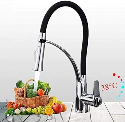 VASDEV Kitchen Taps Kitchen Tap Faucet Thermostat Kitchen Faucet Pull Down Sprayer 360 Rotation Bathroom Kitchen Mixer Brass Black Rubber Hot and Cold Taps