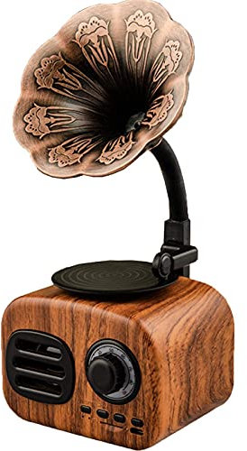 Vintage-Grammophon-Ornamente, kreative Lautsprecher, Plattenspieler mit Kupferhorn, Bluetooth-Lautsprecher und Subwoofer, Aux-in/USB/mehrfache Kompatibilität