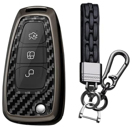 TECART Porte-clé à rabat pour Ford Focus 3 MK3 ST RS Ecosport Kuga Escape Key en métal carbone 3 boutons Noir