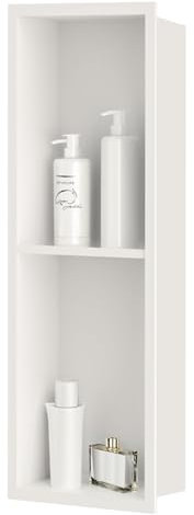 sunrik Nicho de Ducha,Estante de Ducha Empotrado de Acero Inoxidable,Nicho de Pared de Ducha Empotrable en Azulejos，Estantes de Baño Nicho de Doble Capa 60x20x10cm,Blanco cremoso