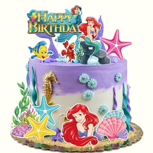 Lahe Lot de 10 décorations de gâteau d'anniversaire, motif sirène, Happy Birthday, sirène, décoration de gâteau d'anniversaire pour fille, décoration de gâteau