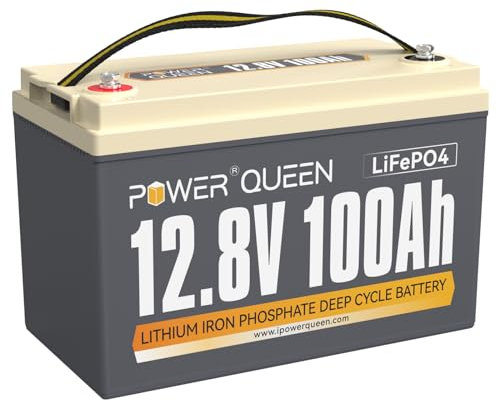 Power Queen 12,8V LiFePO4 100Ah Batterie, 1280Wh Lithium-Eisen Batterie mit 100A BMS, bis 15000+ tiefe Zyklen, weit verbreitet für Wohnmobil, Wohnmobil, Road-Trip, Solarsystem
