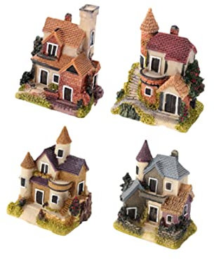 VANZACK Künstliches Mini- Cottage-Dekoration Aus Kunstharz 4-teilig Für Garten Und Heimdekoration