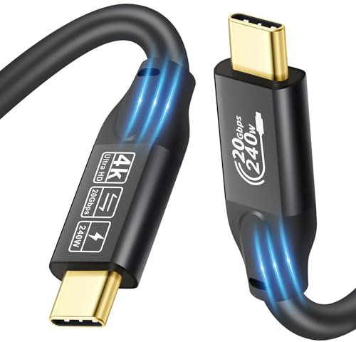 20 Gbps USB C 3.2 Gen 2 Cable, Tipo C 4 K@60 Hz UHD Video 5 A/240 W PD3.1 Fast Charge w/E-Marker Compatible con Thunderbolt 3/4 for iPhone 15Pro MacBook Samsung Galaxy Pixel Dell Monitor (0,5 M)