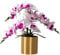 LESING Künstliche Orchidee mit Vase, realistische Orchideen, künstliche Orchidee, Bonsai-Pflanzen im Topf, Arrangement für Zuhause, Hochzeit, Party, Esstisch, Tischdekoration (weiß-lila, goldene Vase)