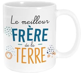 DECOHO - Mug en céramique Meilleur frère de la terre - 33 cl, Céramique - Imprimé en France - Blanc