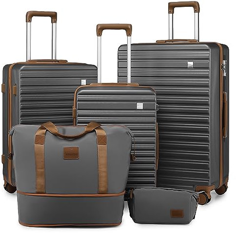 Joyway Trolley-Kofferset 3 Teilig Hartschalen-Koffer Set mit 4 Rollen leichtes Reisekoffer Set mit TSA-Schloss aus ABS-Hartschale Der Koffer Enthält 1 Tragetasche und 1 Kulturbeutel