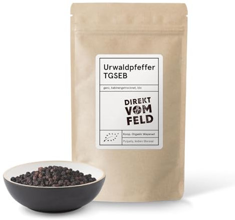 Direkt vom Feld® Urwaldpfeffer TGSEB | Der fruchtigste König der Gewürze| Gewürze und Kräuter | nachhaltiger Anbau | BIO, ganz | 100g Nachfüllpack