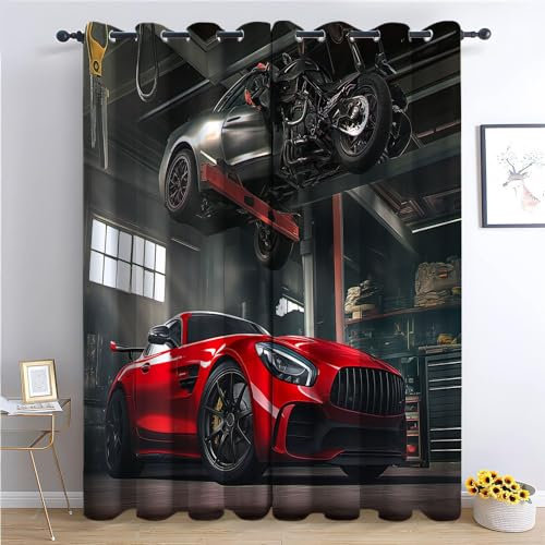 CozyRest Tende Oscuranti 2 Pannelli con Anelli Occhielli Tenda Stampate Garage per auto, Termiche Oscuranti Isolanti per Finestre Camera da Letto Soggiorno 150 x 166 cm,