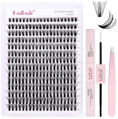 Fadlash Kit Extension Cils 0.07 D Cornée 8-16mm 50D Faux Cils Cluster Cils Kit Individuels DIY de Cils Avec Bond And Seal,Pince A Epiler Faux Cils Réutilisables