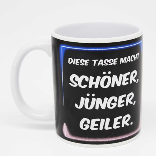 KAMACA Kaffeebecher Becher Lustige Tasse mit Spruch Sarkasmus witzig tolles Geschenk lieben Menschen Kollegen Büro Alltag (Diese Tasse macht schöner jünger geiler)