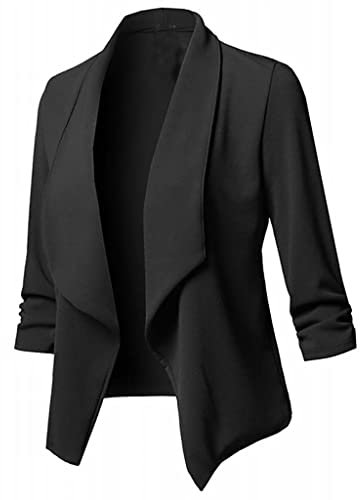 Blazer - Cappotto classico da donna, con maniche a 3/4, elegante giacca per la transizione, alla moda, per outwear corto, blazer da donna, Nero , XXL