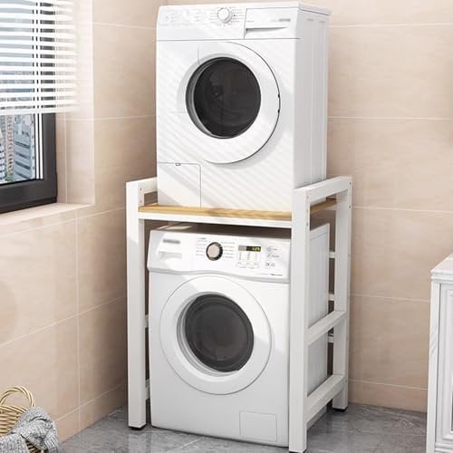 Washing Machines Dryer Stacker Stand, Over Washer Storage Rack, Washer Dryer Intermediate Frame Stacking Bracket, 300 KG Load Capacity,White
