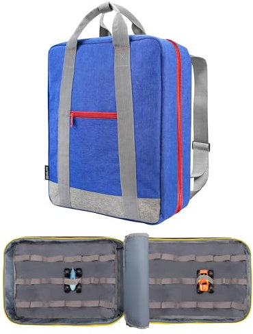 KISLANE Monster Truck Aufbewahrungs-Rucksack – Vielseitige Tragetasche mit Frontfach und 2 Aufbewahrungsseiten für 36 Trucks – Ultimativer Halter und Organizer, Blau, Aufbewahrungskoffer