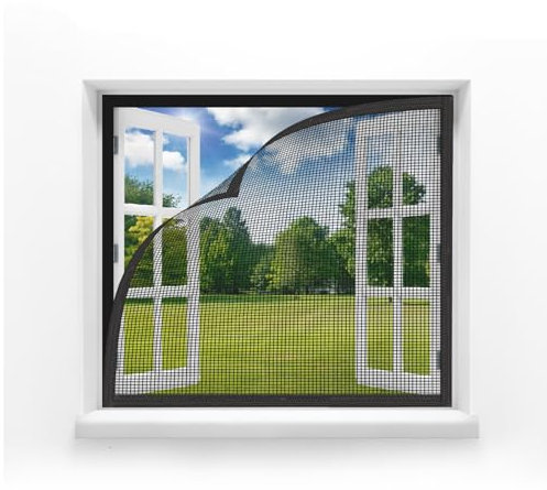 MAGICDOOR Fliegengitter Fenster 60x90cm, Glasfaser Ohne Magnet Fenstergitter Tür Atmungsaktives Insektenschutz Feine Maschen Mückennetz Fenster für Schlafzimmer Wohnzimmer Balkon-Schwarz
