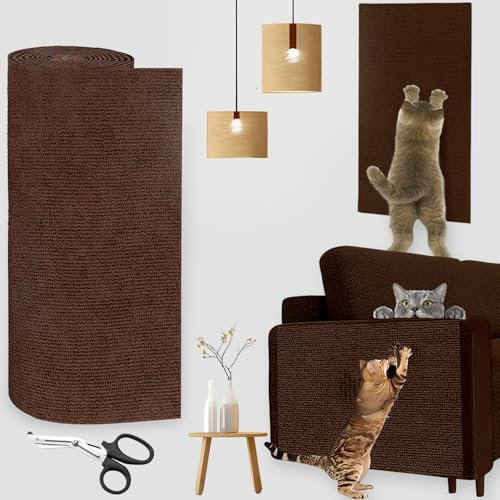 YUJUVI 300cmx40cm Katze Kratzmatte Selbstklebend Kratzbretter Kratzschutz Sofa Katze Trimmbare Kratzmatte Katzen DIY Kratzbrett Weiß für Katzen Bäume Wand Möbel und Couch Schutz (Braun)
