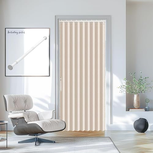 AJAZZ Accordion Door Curtains for Doorways Laundry Room Curtains for Doorway Folding Accordion Doors for Closets with No Door (1 Pack, 43W x 78 L, Beige)