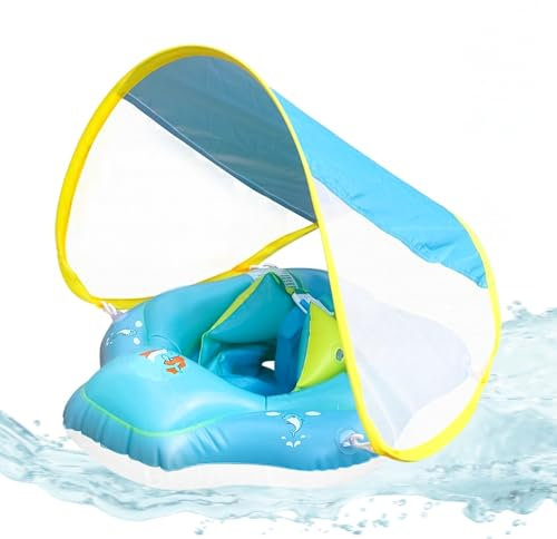 ACTOYS Salvagente Bambini, Salvagente Neonato, Salvagente Neonato con Parasole, Salvagente Neonato, Salvagente Gonfiabile per Bambini, Salvagente Neonato in Piscina, Vasca da Bagno (Bleu, L)