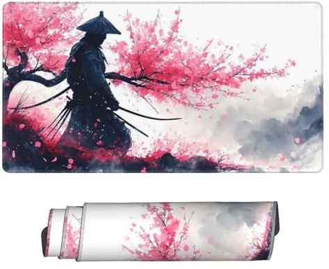 Gaming Mauspad XXL 500 X 250 MM, Japan Mauspad Krieger Mousepad Groß 50 X 25 cm, Erweiterter Schreibtischunterlage Gaming Zubehör mit Vernähte Kanten for Verbessert Präzision und Geschwindigkei U-999