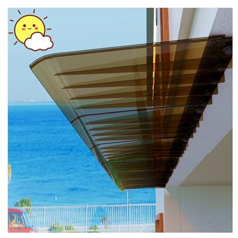 GPWDIEJB Flat edge Outdoor Awning Portable Front Door Canopy for Garden Patio Porch Brown Polycarbonate Awnings for Door and Window Eaves Installation