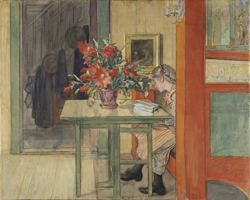 FIKAGXQGT Vintage Leinwand Wandkunst Vintage Abstrakte Kunstdrucke Leinwand Wandbild Lisbeth-Lesung von Carl Larsson Bilder Druck Wandgemälde für Heimdekoration 60x90cm