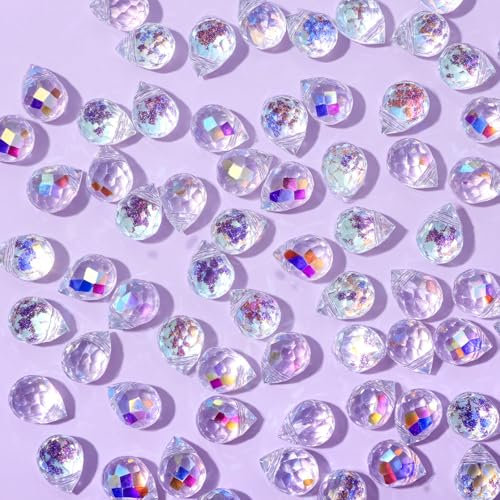 Ptwola 98 cuentas de cristal para hacer joyas, cuentas redondas facetadas brillantes para manualidades, collares, pulseras, aretes, adornos para el hogar, cristal transparente, color AB, 8 x 8 mm