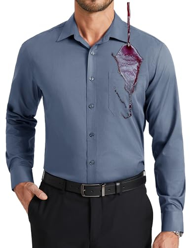 Enlision Chemise Grise Homme Manches Longues Mariage Regular Fit Antitache Stretch Business Chemises Homme Habillée Antirides sans Repassage avec Poche 3XL
